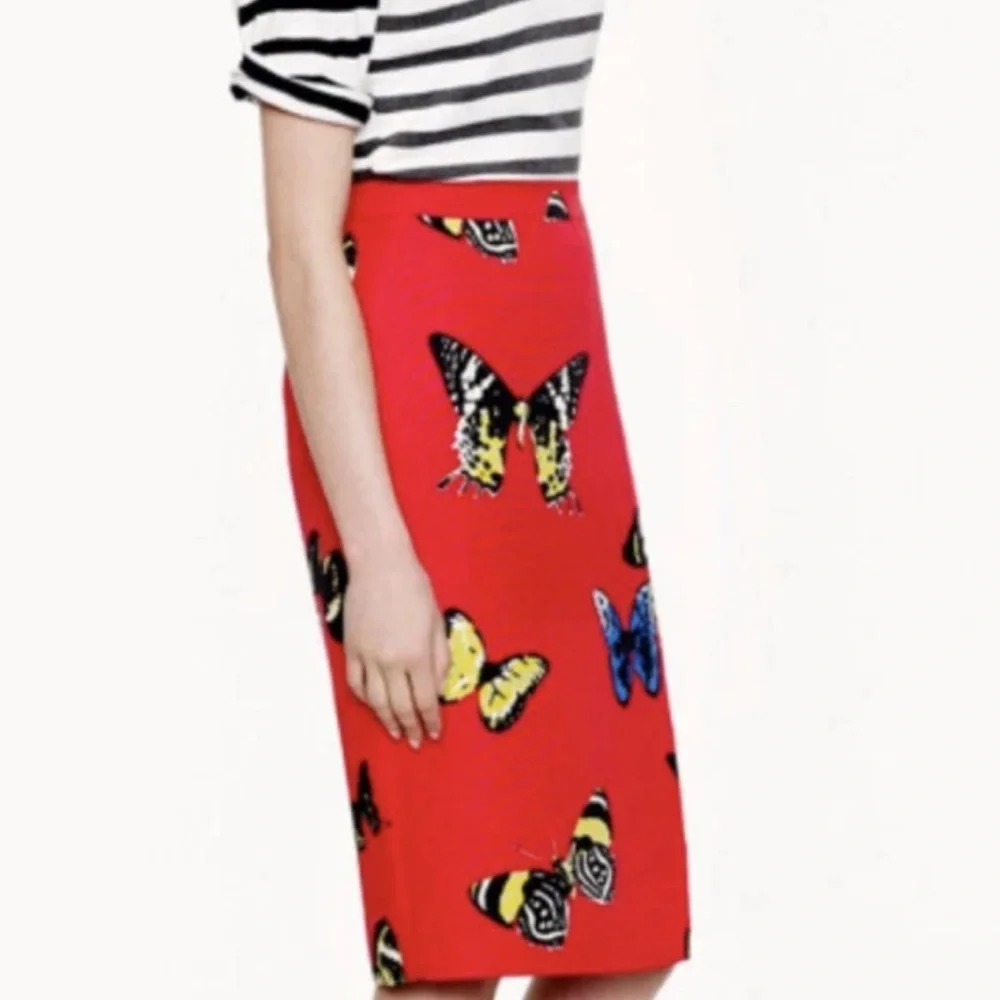 J.Crew collection Monarch Butterfly Skirt Sz 6 Poppy Orange Red NWOT